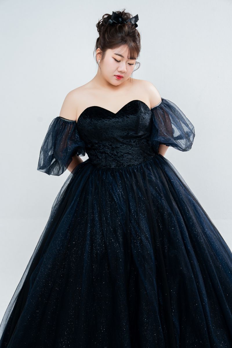 蘇菲雅 婚紗 大尺碼禮服 深黑藍微光紗面