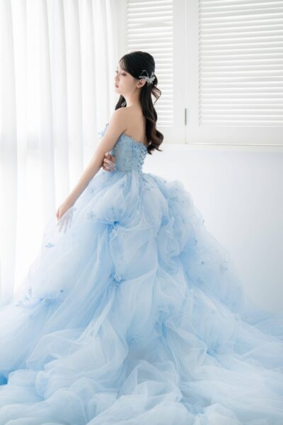 高雄翡麗婚紗 韓系婚紗 花園系列禮服 藍雪花仙子.冰藍色層次晚禮服