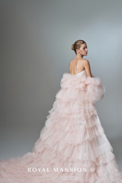 蘿亞婚紗推薦 高訂婚紗 粉霧微奢.亮片貼身披紗拖襬禮服