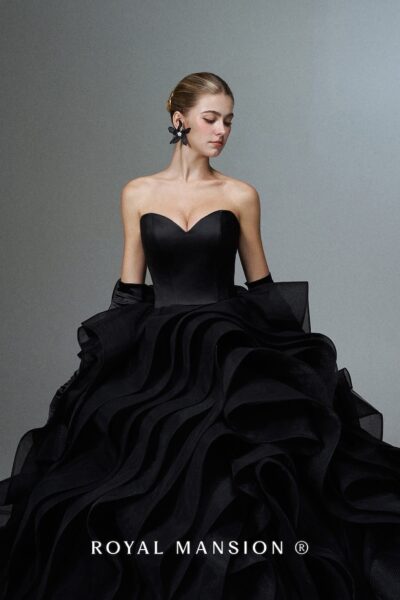 蘿亞 婚紗 推薦 高訂 婚紗 黑玫靜奢.俐落馬甲黑紗層次 禮服