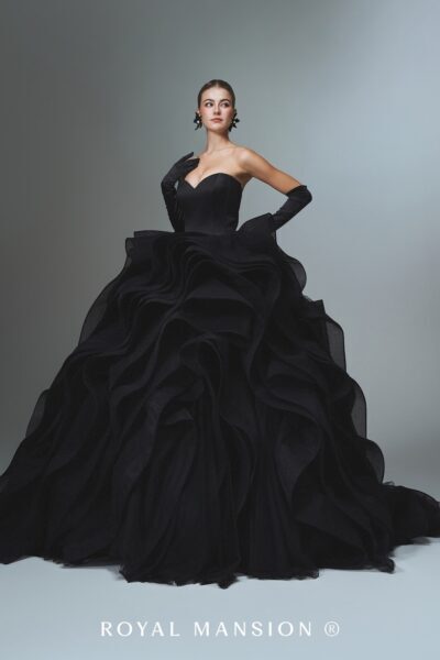 蘿亞 婚紗 推薦 高訂 婚紗 黑玫靜奢.俐落馬甲黑紗層次 禮服