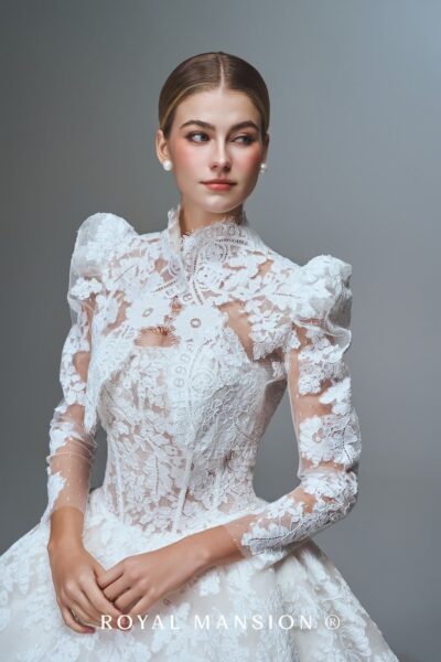 蘿亞婚紗推薦 高訂婚紗 法蘭雕花.法式馬甲車骨蕾絲澎裙禮服