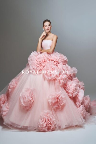 蘿亞婚紗 推薦 高訂 婚紗 粉緞花海.立體玫瑰澎裙 禮服