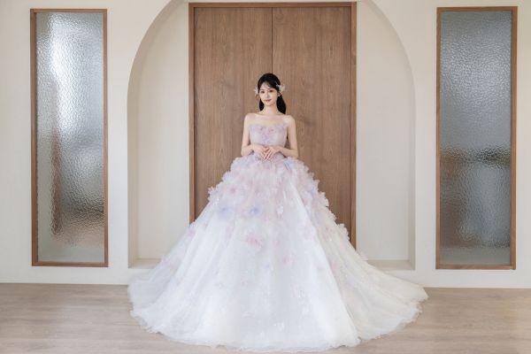 高雄翡麗婚紗 韓系婚紗 花園系列禮服 晨霧花雨．粉紫仙氣桃心領晚禮服1