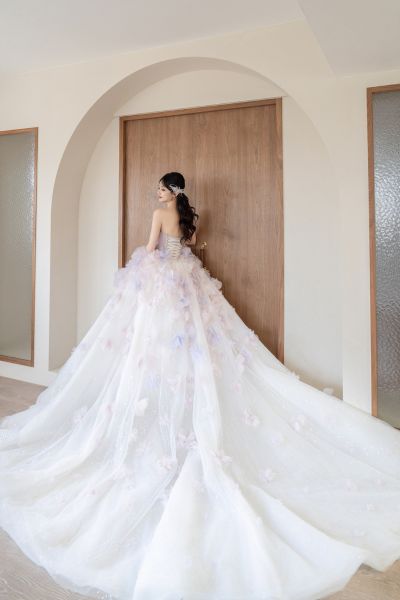 高雄翡麗婚紗 韓系婚紗 花園系列禮服 晨霧花雨．粉紫仙氣桃心領晚禮服1
