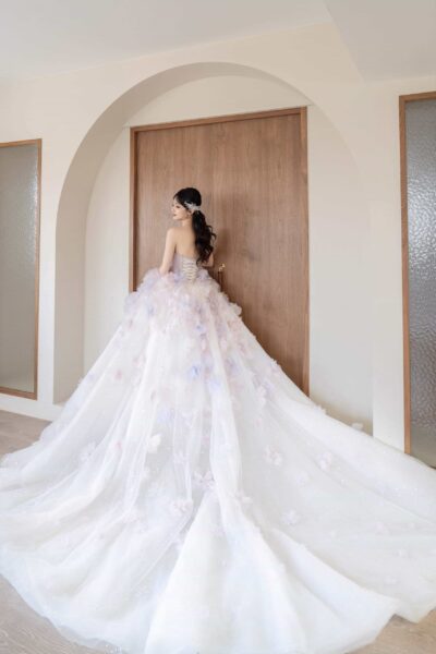 高雄翡麗婚紗 韓系婚紗 花園系列禮服 晨霧花雨．粉紫仙氣桃心領晚禮服1