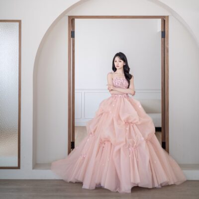 高雄翡麗婚紗 韓系婚紗 花園系列禮服 櫻花少女．粉色花瓣層次禮服