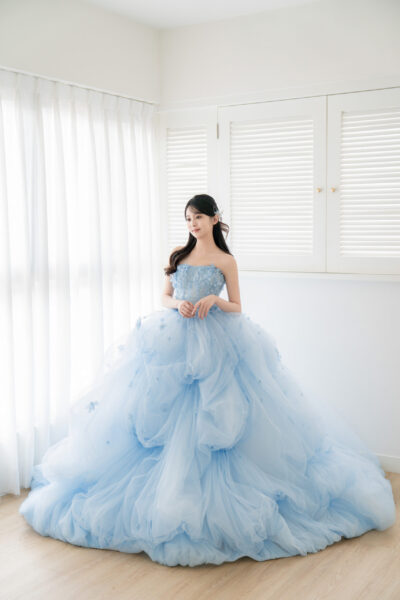 高雄翡麗婚紗 韓系婚紗 花園系列禮服 藍雪花仙子．冰藍色層次晚禮服