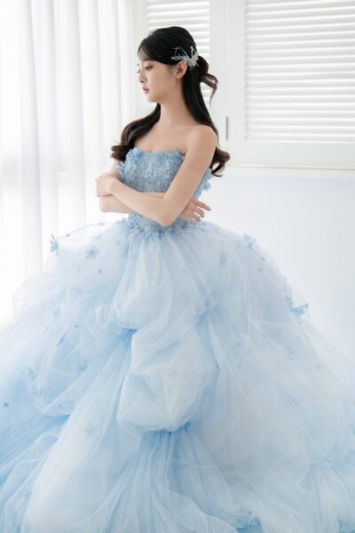 高雄翡麗婚紗 韓系婚紗 花園系列禮服 藍雪花仙子．冰藍色層次晚禮服