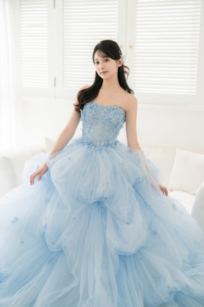 高雄翡麗婚紗 韓系婚紗 花園系列禮服 藍雪花仙子．冰藍色層次晚禮服